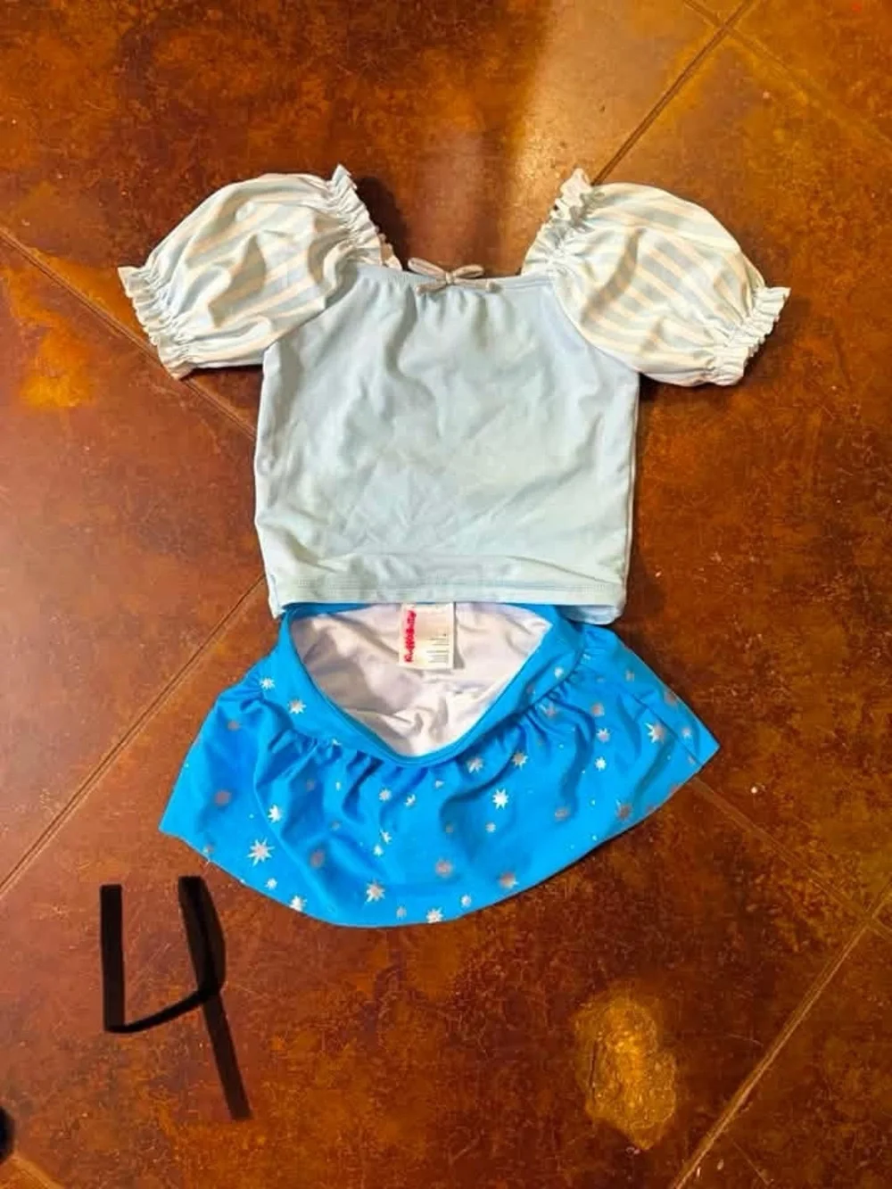 Ruffle Butts Light Blue Top and Bright Blue Star Skirt Swim Set